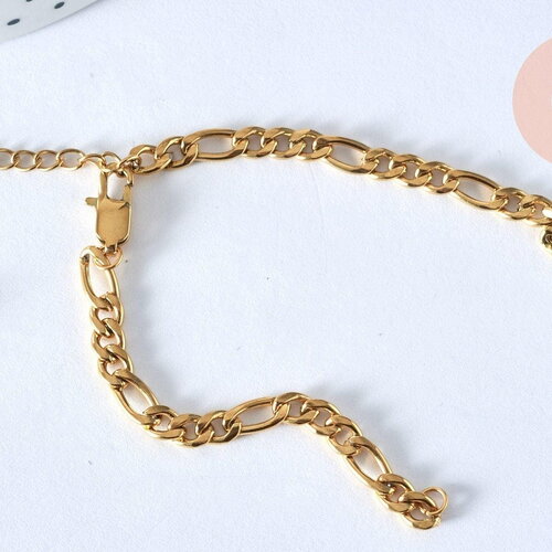 Bracelet ajustable maille figaro or acier 14k 16.1cm, x1 (g5965)