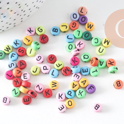 Perle ronde lettre alphabet plastique multicolore, x10gr (g1970)