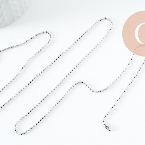 Collier chaine complète avec fermoir boule fer platine 1.5mm/60cm, x1 (g9596)