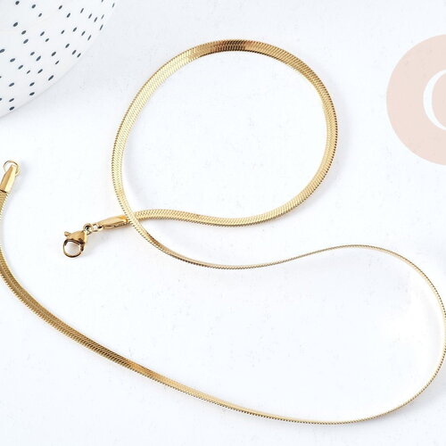 Collier chaine serpent complète acier inoxydable 304 doré 14k -3.3mm- 45cm,création de bijoux en acier inoxydable, x1 (g8776)