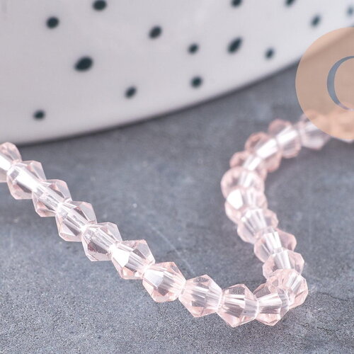 Perles cristal toupies facette rose transparent facetté 3mm, x1 fil de 44 cm (g1856)