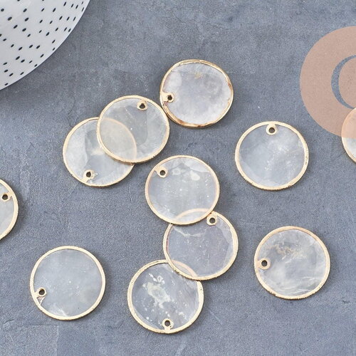 Pendentifs dorés ronds coquillages en nacre naturelle blanche 25mm x2 (g2434)