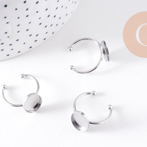 Bague réglable pour cabochon ovale 14x10mm en acier 304 inoxydable platine , x2 (g10295)