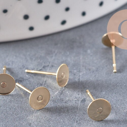 Clous-puces oreille avec plateau acier inoxydable 304 doré 6mm, x10 (g2568)