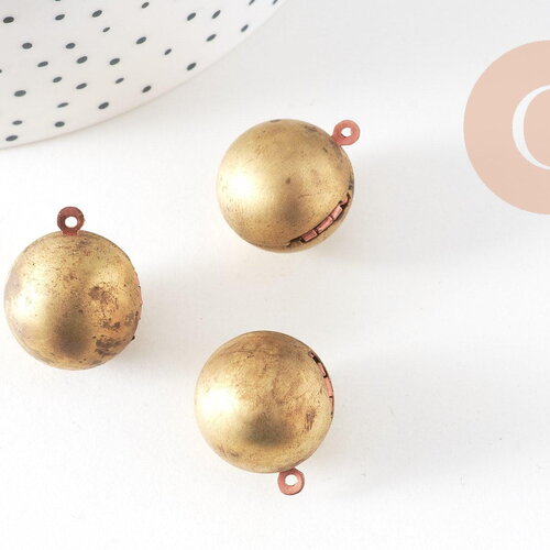 Pendentif locket rond boule laiton brut 18mm, médaillon vintage, pendentif laiton brut, x 2 (g2569)