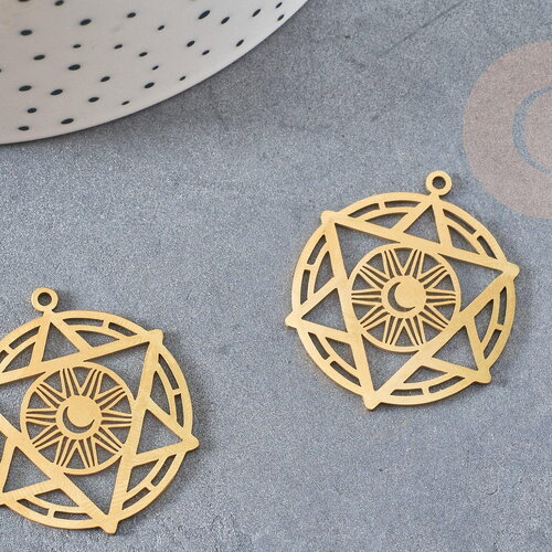 Pendentif étoile soleil acier 201 inoxydable dore 25.5mm,breloque acier inoxydable doré sans nickel pour création bijoux, x1 g6142
