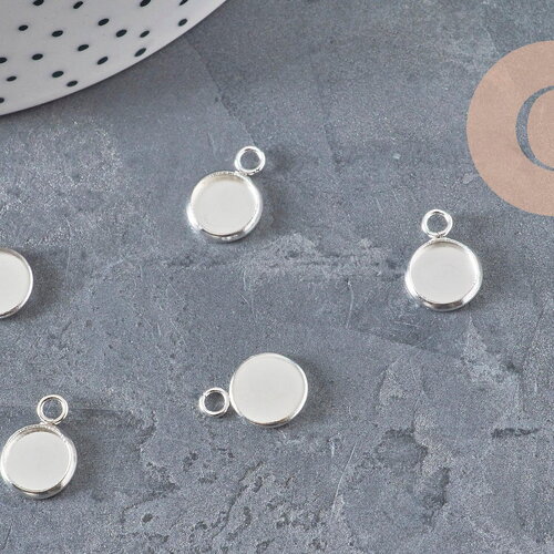 Pendentif rond support cabochon acier 201 inoxydable argenté 8mm, x1 (g11192)
