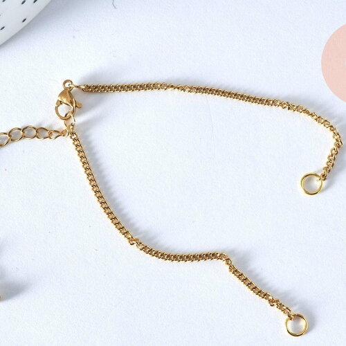 Base de bracelet ajustable maille plate fantaisie or acier 14k 16cm, sans nickel, bracelet doré acier inoxydable, x1 g5970