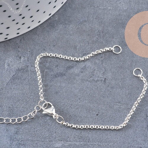 Bracelet maille rolo acier inoxydable argenté 16.5cm, x1 (g10914)