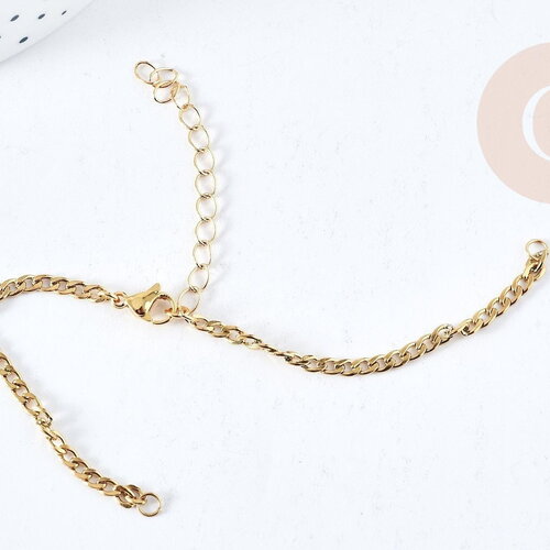 Base de bracelet réglable maille gourmette acier doré 304 inoxydable 15.5cm, x1 (g8624)