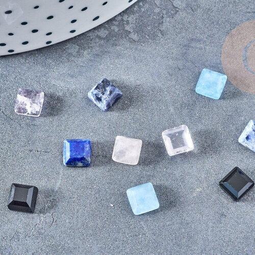 Cabochon carré pierre naturelle onyx lapis cristal de roche quartz rose jade 6x6mm, x1 (g8651)