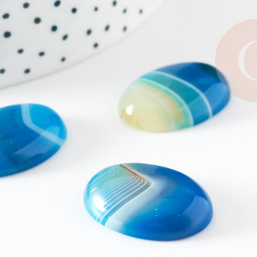 Cabochon ovale agate naturel bleue 18x25mm, x1 (g5063)