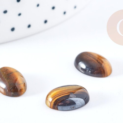 Cabochon ovale œil de tigre marron naturelle 14x10mm, x1 (g8659)