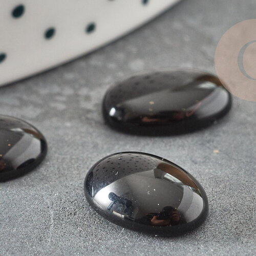 Cabochon ovale agate naturelle noire 14x10mm, x1 (g0570)