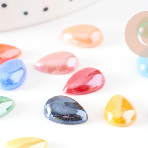 Cabochon dôme goutte verre irisé 12mmx8mm, x10 (4.6g) (g0119)