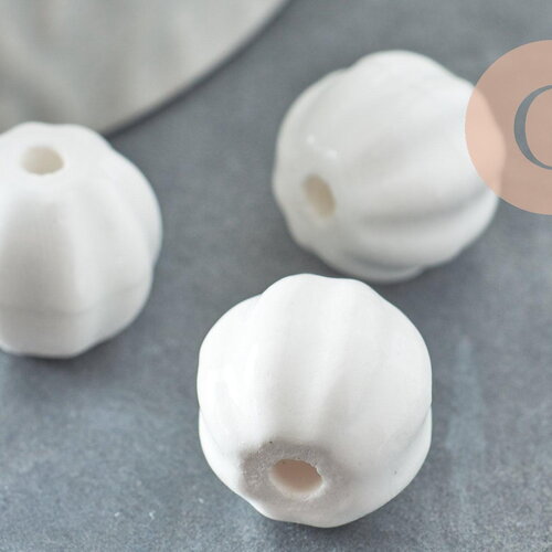 Perle porcelaine blanche 13mm, perle striées,perle céramique, céramique blanche, x10 (g7400)