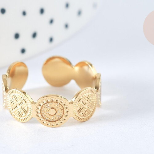 Bague réglable cercles acier inoxydable doré taille 54, x1 (g7030)