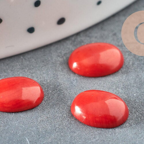 Cabochon ovale corail naturel teinté rouge 10x6mm, x1 g6750