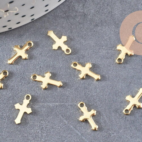 Pendentif croix acier 304 inoxydable doré 12mm, x10 (g4085)