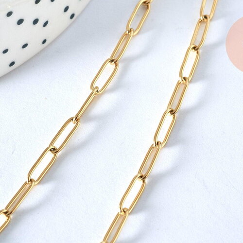 Collier chaine maille rectangle acier inoxydable doré avec fermoir 10x3.5mm, x1 (g4819)