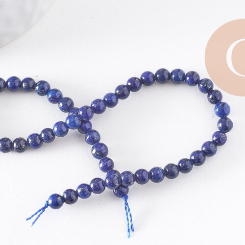 Perle ronde lapis lazuli naturel 4mm, x1 fil de 19,3 cm (g0020)