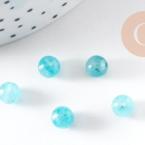 Perle ronde jade naturel bleu ciel 6mm, x10 (g0884)