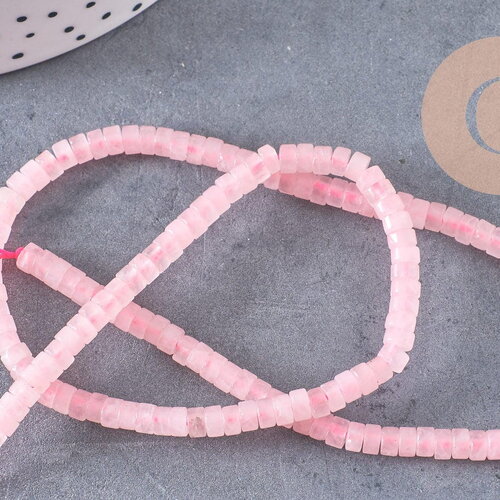Perle rondelle heishi quartz rose, quartz rose naturelle, perle pierre, 4.5mm,fil de 160 perles, x1 (g2702)