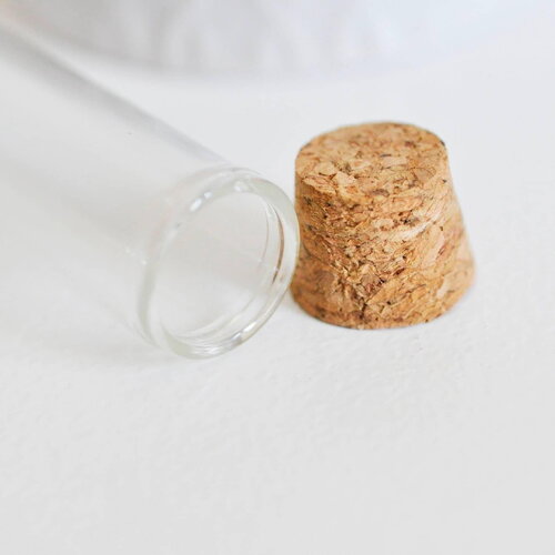 Eprouvette tube en verre et bouchon en liège 15.6mm, x1 (g2747)