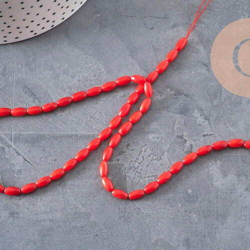 Perle ovale bambou de mer naturel imitation corail rouge 8x4mm, x1 fil de 40cm (g3522)