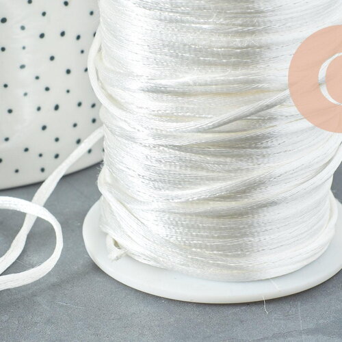 Cordon queue de rat polyester blanc 2mm, x1 ou x5 ou x10 mètres (g1105)
