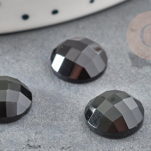 Cabochon rond obsidienne naturelle à facette 11mm, x1 (g2254)