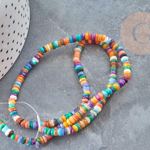 Perle rondelle heishi nacre multicolore 4mm, x1 fil 38cm (g9039)