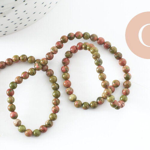 Perle ronde unakite naturelle 4mm, x1 fil de 37cm (g3807)