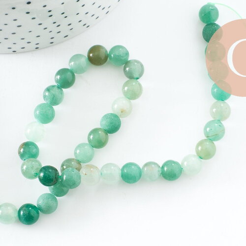 Perle ronde aventurine naturelle 8mm, x1 fil de 39.6cm (g1826)