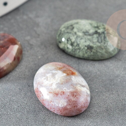 Cabochon ovale agate mousse verte naturelle 18x13mm, x1 (g2067)