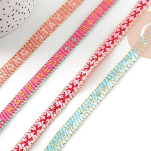 Ruban brodé strong stay - happyness 10mm, x1 mètre (g11071)