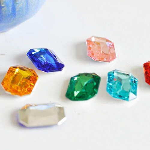 Cabochon plastique resine rectangulaire multicolore 25mm, x1 (g0657)