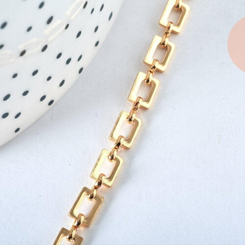 Chaine rectangle laiton doré 16k 6.5x4.6mm, x1 mètre (g6784)