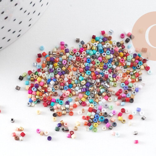 Perles rocaille tube verre multicolore 1.5-2mm, x1 sachet 8g (g10882)
