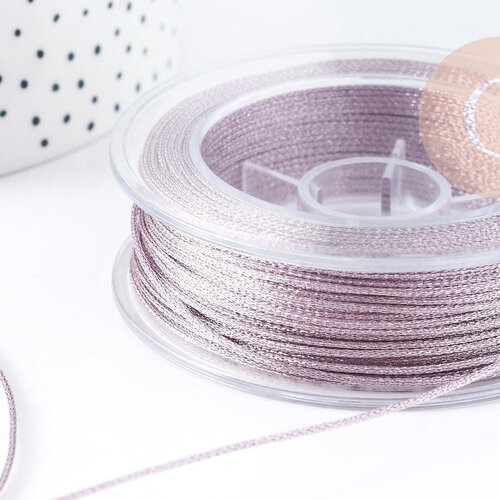 Cordon violet métallisé polyester 1mm, fil pour bijoux noeud coulissant, x1 mètre (g9095)