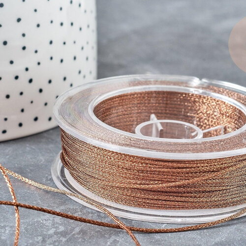 Cordon marron métallisé tressé polyester 1mm, cordon métallisé pour bijoux , x1 mètre (g8173)