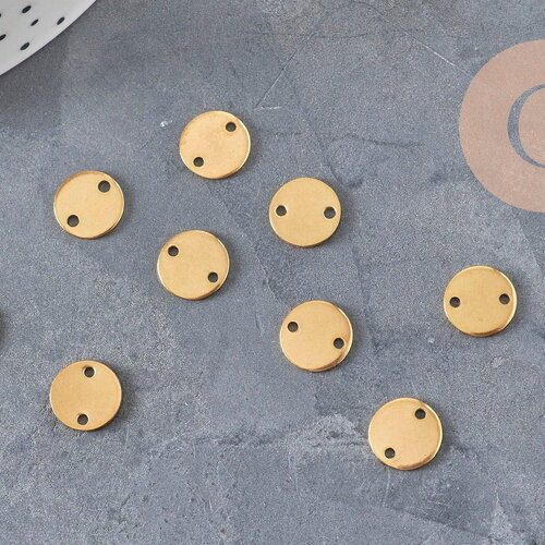 Pendentif connecteur médaille ronde acier 304 inoxydable doré ip 10mm, x5 (g11286)