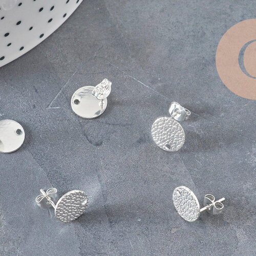 Clous-puces oreille disque texturé acier 304 inoxydable argent 1 trou 12mm, la paire (g11281)