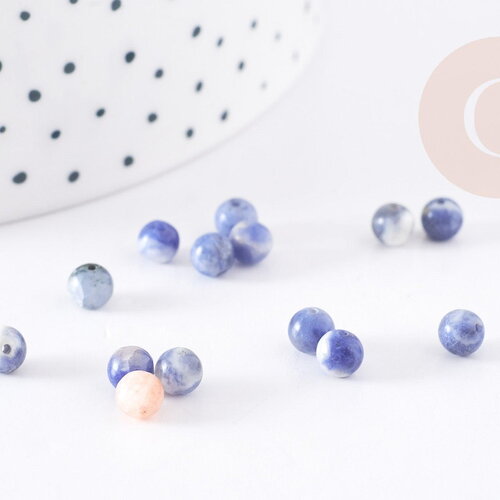 Perles ronde sodalite bleu marbré naturelle 4mm, x50 (6gr) (g9080)