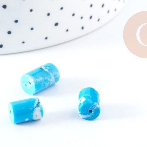 Perles tube howlite naturelle turquoise 10x7mm, x5 (g8281)