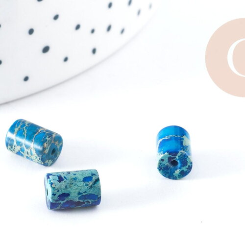 Perle tube jaspe impérial / regalite de synthèse bleu 8x6mm, x10 (g8282)