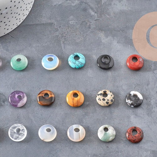 Pendentif rond avec trou pierre naturelle 18mm, x1 (g11067)