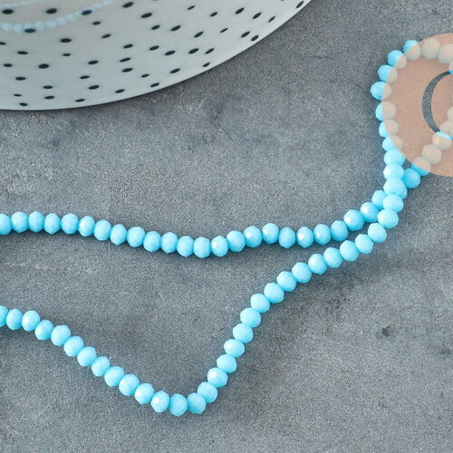 Perle toupie bleu,perles bijoux, cristal bleu, fourniture créative ,verre facette, fil de 29cm, 3mm, x1 (g1667)