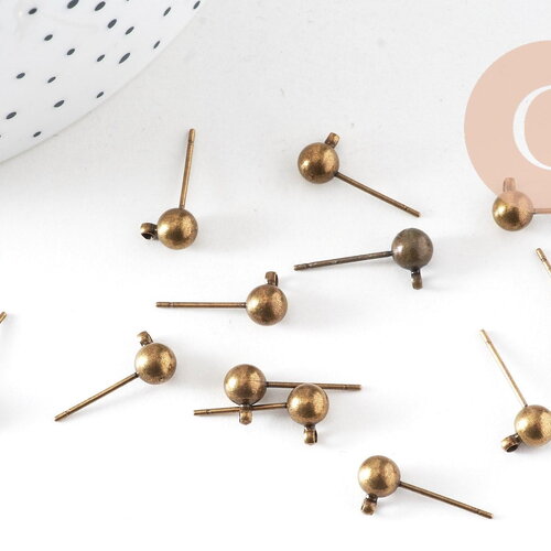 Clous-puces oreille boule bronze avec anneau, boucles d'oreille,oreille percée,diamètre 5mm, x 10 (g0647)