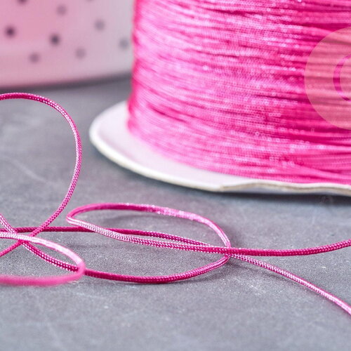 Cordon rose fuchsia tressé polyester 0.6mm, cordon fil de jade pour bijoux, x1 mètre g8454
